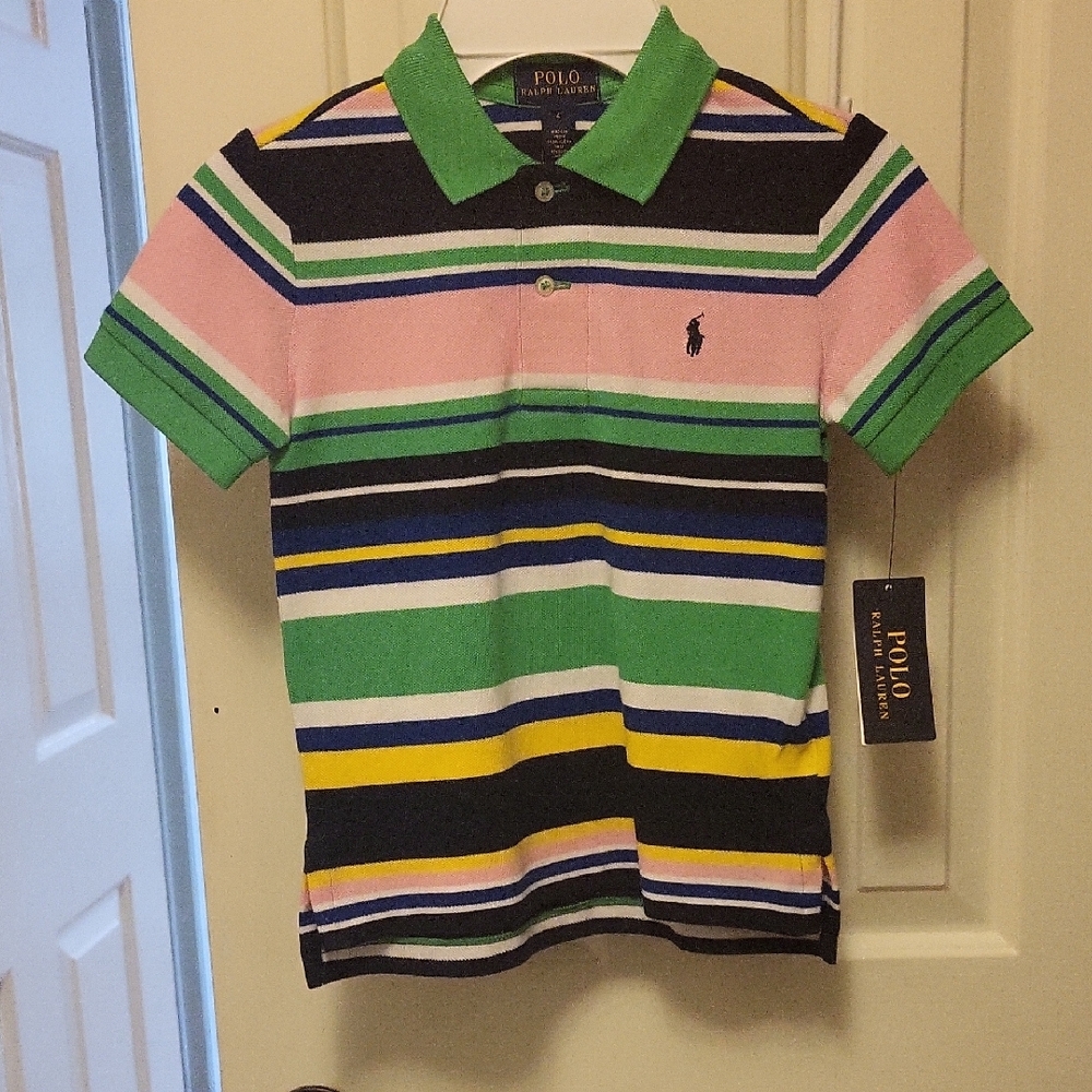 Polo by Ralph Lauren Green and Pink Striped Polo Shirt